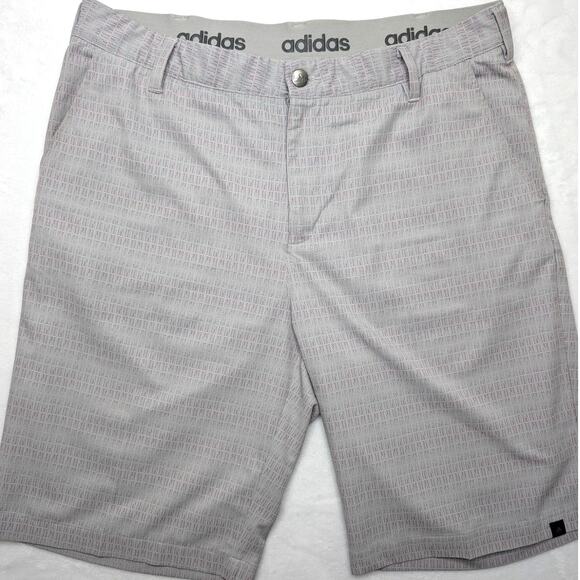 Adidas Mens Golf Shorts 34 Waist Gray Pattern Performance Stretch Grip Waistband - Picture 1 of 5